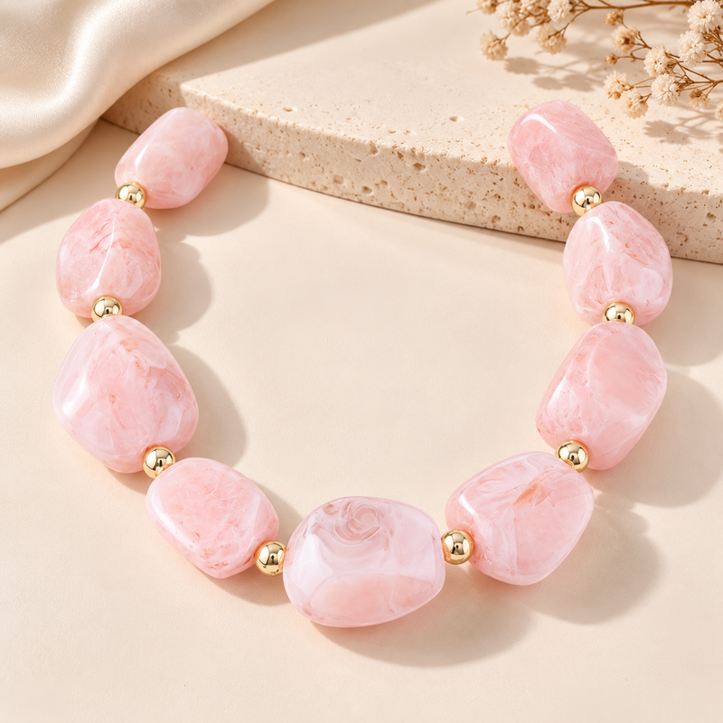 Women's Marbled Bead Statement Necklace