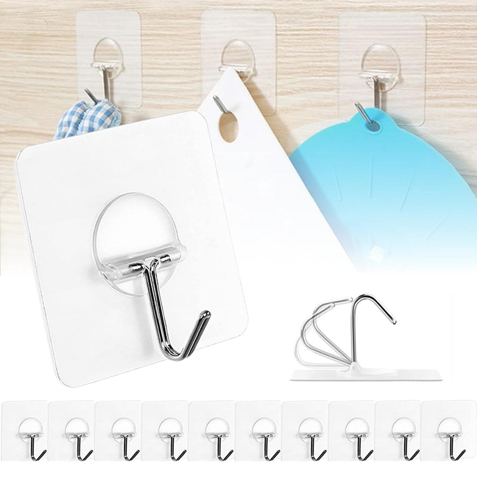 Adhesive Hooks for Hanging Heavy Duty Wall Self 12 Hooks, Clear